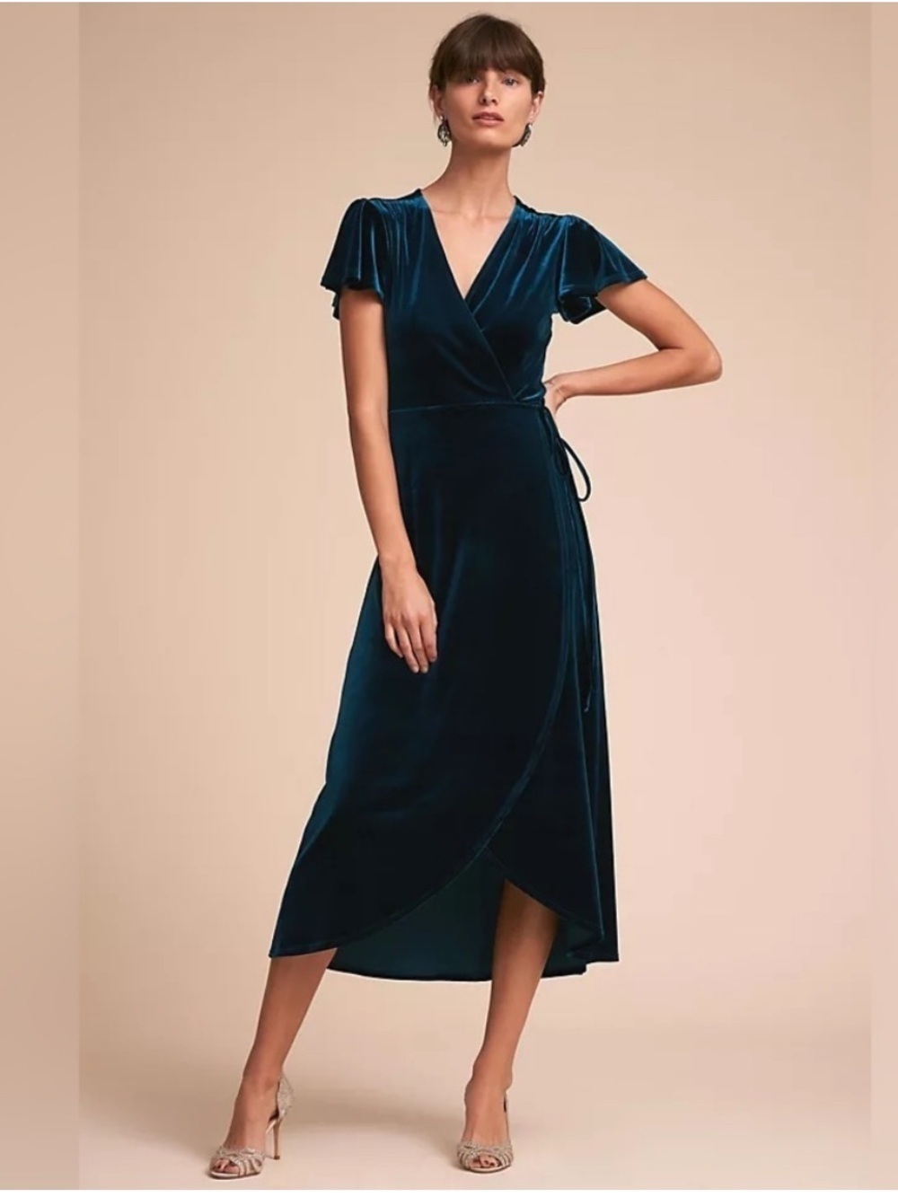 BHLDN Thrive Velvet Teal Blue Wrap Dress Medium